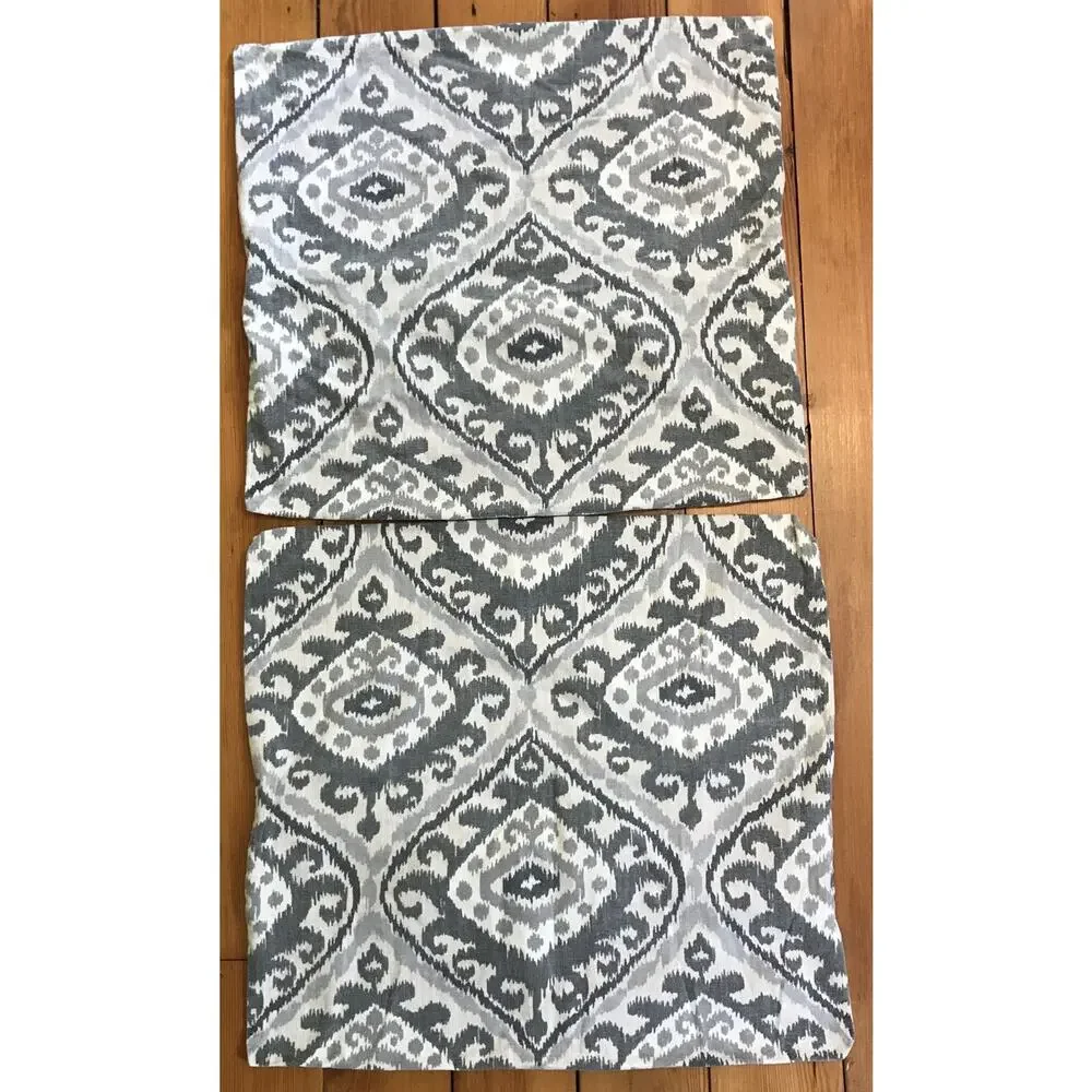 Set Pair 2 Euro Style Damask Gray Cotton Canvas Throw Pillow Cases 22
